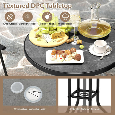 3 PCS Outdoor Bar Stool Set, Bistro Furniture with DPC Tabletop, Umbrella Hole & Footrest - PatiojoyAU