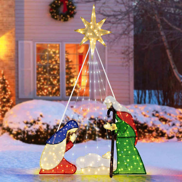 180CM Lighted Nativity Scene with 240 LED Lights and Ground Stakes