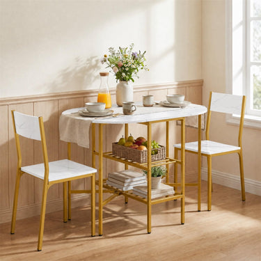 Folding Kitchen Table for 4 with Storage and Metal Frame