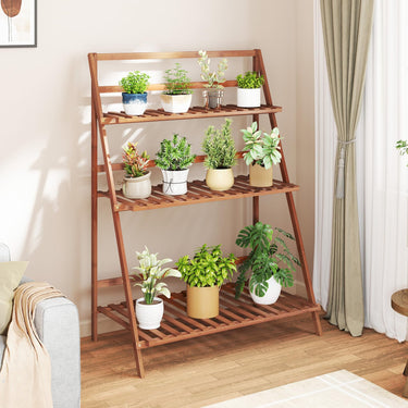 3 Tier Foldable Plant Flower Stand, Bamboo Plant Stand