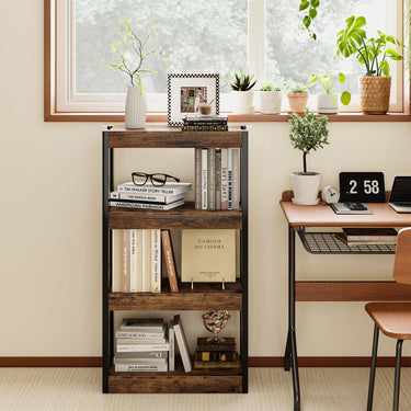 3/4 Tier Wooden Bookshelf with Dual Anti-Tipping Kits and Open Shelving Unit