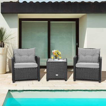 3 Pieces Outdoor Wicker Sofa Set with cushion for Backyard