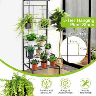 3-Tier Hanging Plant Stand, Freestanding Flower Rack w/3-tier Shelves - PatiojoyAU