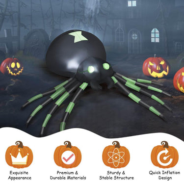 1.8M Halloween Inflatable Spider with LED Lights & Powerful Blower
