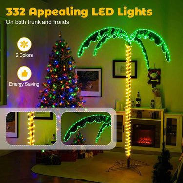 225cm Artificial Lighted Coconut Plam Tree with 4 Fronds & Metal Base