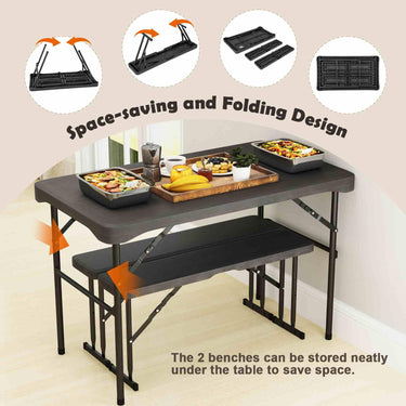 All-Weather HDPE Folding Picnic Table Set with 2 Benches