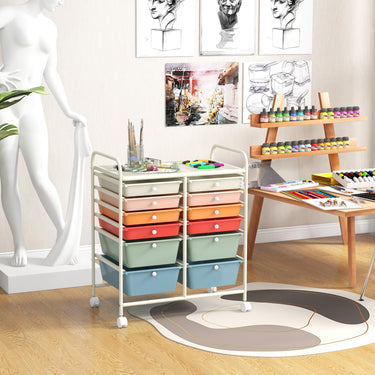 Movable 12-Drawer Storage Trolley with 2 lockable for Home Office