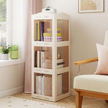 Foldable Rotating Bookshelf with Swivel Base for Living Room