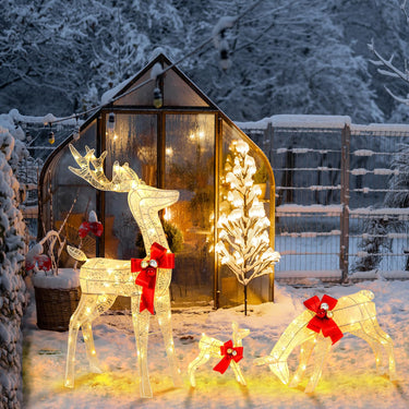 3 Pieces Lighted Reindeer Family Set with 230 LED Lights for Patio/Garden/Party