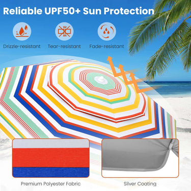 2m Beach Umbrella UPF50+ Sun Protection Portable Outdoor Sunshade Parasol