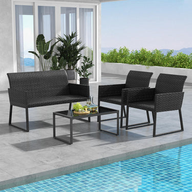 4 Pieces Wicker Patio Furniture Set with Quick-Drying Foam, Outdoor Conversation Set - PatiojoyAU