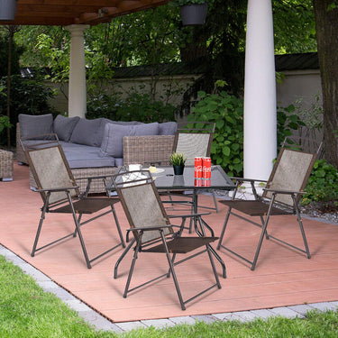 4 Pieces Folding Garden Chair, Brown Folding Chair Set - PatiojoyAU