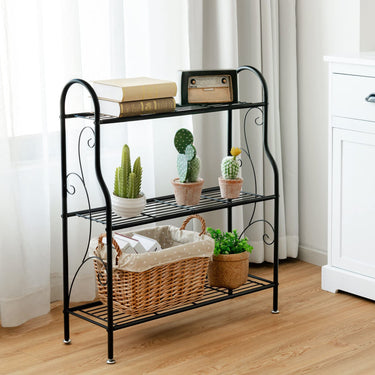 3-Tier Scrollwork Design Metal Plant Stand for Balcony Garden Yard