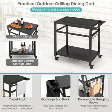 Outdoor Grill Cart Pizza Oven Stand Movable Dining Cart Work Table with Shelf