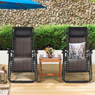 Rattan Zero Gravity Lounge Chair, Outdoor Folding Lounge Chair w/Removable Head Pillow
