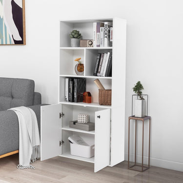 5-Tier Bookcase 155 CM Tall Bookshelf with Double Doors and Adjustable Shelf