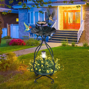 Solar Outdoor Bird Bath with Flower Planter Pedestal and Solar Lights for Garden Yard Lawn