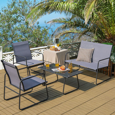 4-Piece Metal Patio Furniture Chat Set Outdoor Conversation Table Garden