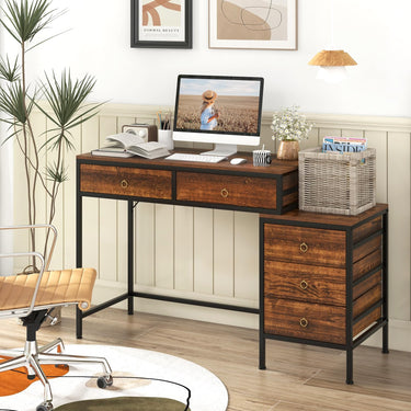 Computer Desk w/ 5 Drawers, Home Office Desk w/Side File Cabinet