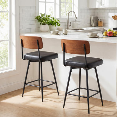 Modern Swivel Bar Stools Set of 2 with Padded Back Footrest and Metal Legs