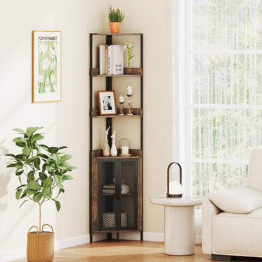 170cm Tall Corner Bookshelf with Cabinet and Doors for Living Room and Bedroom