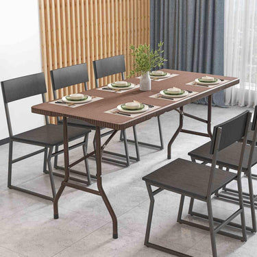 1.5m Folding Picnic Table with Rattan Grain HDPE Tabletop and Sturdy Metal Fame