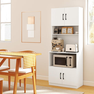 Pantry Cabinet with Power Outlets, Freestanding Narrow Kitchen Hutch with 4 Doors