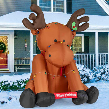 2.6M Tall Christmas Inflatable Reindeer Outdoor Decoration with 24 LED String Lights