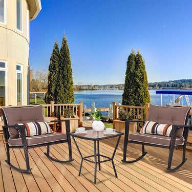 3PCS Patio Rocking Chair Set w/Lumbar Pillows, Soft Detachable Cushions, All Weather Chaise Lounge Chairs