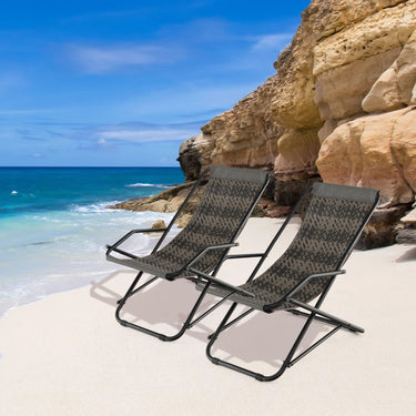 Outdoor Folding Sling Chair, Patio PE Wicker Rocking Chair w/Armrests & Metal Frame