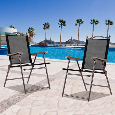 Set of 2 Patio Folding Chairs, Indoor Outdoor Folding Chairs with Armrests
