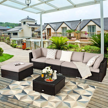 6 PCS Outdoor Rattan Sofa With Seat & Back Cushions