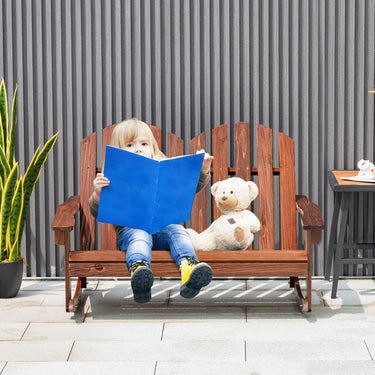 2 Person Adirondack Rocking Chair, Outdoor Rocking Bench with Slatted seat, Smooth Rocking Feet