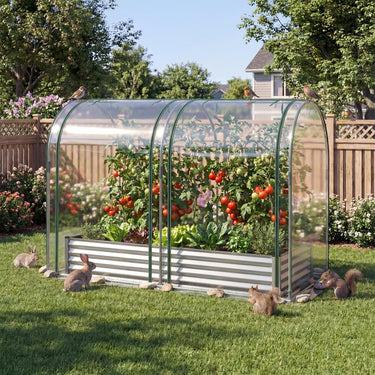 180 x 90 x 30cm Galvanized Raised Garden Bed with Greenhouse Cover, Outdoor Metal Planter Box