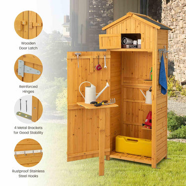 Garden Storage Shed, 180.5CM Tall Outdoor Storage Cabinet with Lockable Doors, Foldable Table - PatiojoyAU