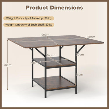 120 cm Rectangular Kitchen Table with 2-tier Storage Shelves and Metal Legs