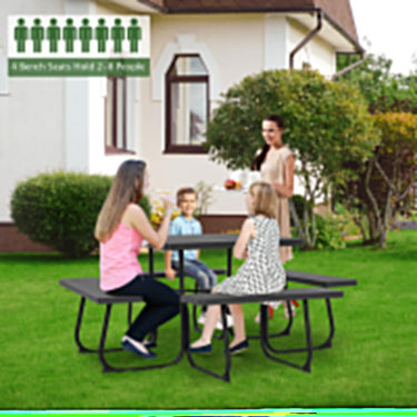 8-Person Square Picnic Table Bench Set, Outdoor Square Picnic Table with 4 Benches & Umbrella Hole - PatiojoyAU