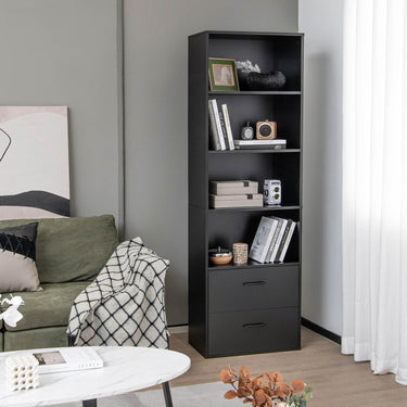 6-Tier Modern Bookcase 4-tier Open Bookshelf with 2 Slide-out Drawers