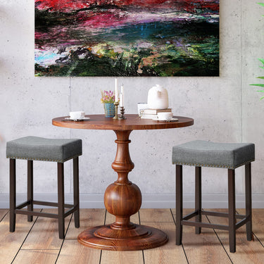 61cm Set of 2 Saddle Barstools with Backless Nailhead Fabric Seat