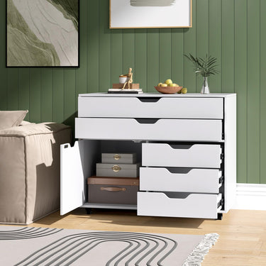 Mobile Chest of Drawers with 5 Casters and Door