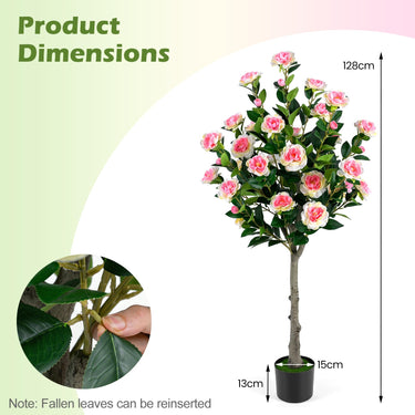 128cm Artificial Camellia Tree with 27 Blooms for Home Office Decor