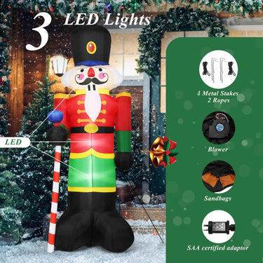 2.4M Inflatable Christmas Nutcracker Soldier with 3 LED Lights and Candy Scepter