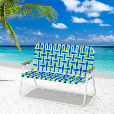 Outdoor Double Camping Chair, Folding Webbing Beach Chair, Water-proof Lawn Chair with Armrest