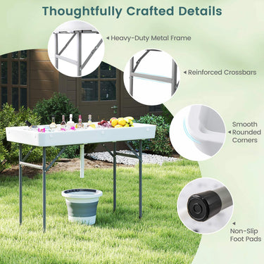 Portable Outdoor Cooler Table with Drain and Removable Matching Skirt