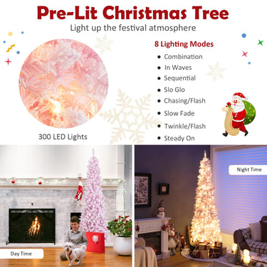 2.1M Pre-Lit Artificial Hinged Christmas Tree with 8 Lighting Modes