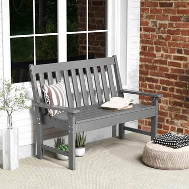 Outdoor 2-Person Bench All-Weather HDPE Patio Loveseat Chair with Cozy Backrest