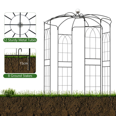 Birdcage Shape Arch,286 cm High x 206cm Wide, Heavy-Duty Wrought Metal Arbor for Climbing Plants - PatiojoyAU