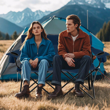 Double Camping Chair 2-Person Outdoor Folding Love seat with Cup Holders