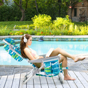 Backpack Beach Chair, Foldable 5-Position Lay Flat Lounge Chair w/Cup Holder, Storage Pockets - PatiojoyAU