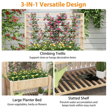 Raised Garden Bed with Trellis, Wooden Elevated Planter Box with Legs
